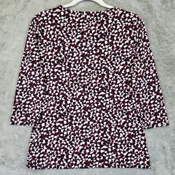Vince Camuto Shirt Womens Medium Pink Black Animal Print Keyhole 3/4 Sleeve Top - Picture 9 of 9